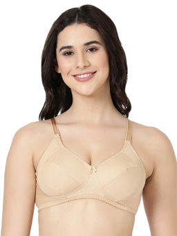 BLOSSOM - Full Support Woven Cotton Beige Bra with Side Panel