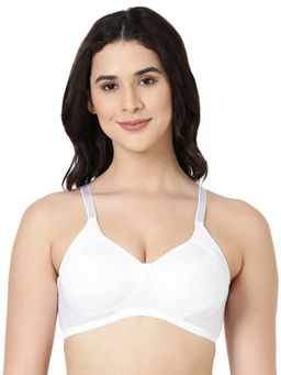 BLOSSOM - Full Support Woven Cotton White Bra with Side Panel