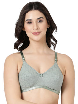 BLOSSOM - Double Layered Hakoba Fabric Woven Cotton Green Bra