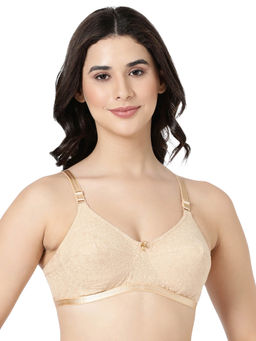 BLOSSOM - Double Layered Hakoba Fabric Woven Cotton Beige Bra