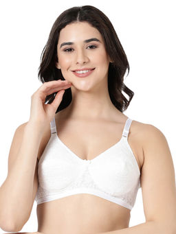 BLOSSOM - Double Layered Hakoba Fabric Woven Cotton White Bra