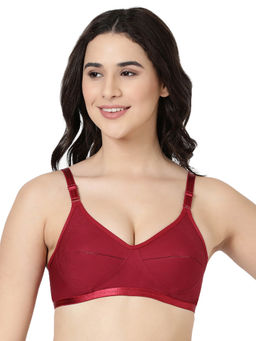 BLOSSOM - Woven Cotton Medium Coverage Maroon Bra with Encircled Side Support