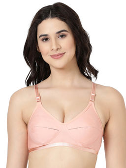BLOSSOM - Woven Cotton Medium Coverage Peach Bra with Encircled Side Support