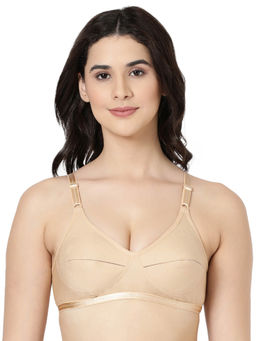 BLOSSOM - Woven Cotton Medium Coverage Beige Bra with Encircled Side Support