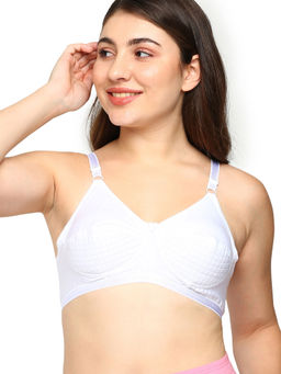 BLOSSOM - Woven Cotton Lower Cup Support Full Coverage White Bra