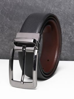 Teakwood - Men Black And Brown Textured Reversible Leather Belt