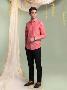 Peter England - Men Pink Full Sleeves Formal Shirt