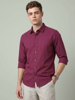 Peter England - Men Maroon Regular Fit Full Sleeves Formal Shirt