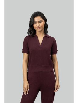 NeceSera - Burgundy Ottoman Rib Polo Top