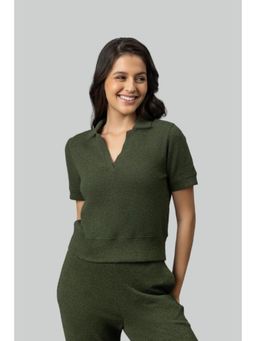 NeceSera - Olive Ottoman Rib Polo Top