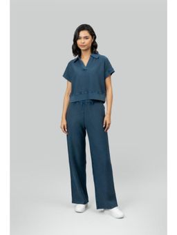NeceSera - Blue Textured Terry Polo Top with Bottom