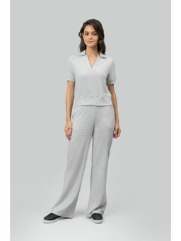 NeceSera - Grey Ottoman Rib Polo Top with Bottom