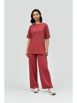 NeceSera - Side-Slit Ruby Long Top with Bottom