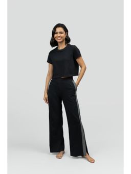 NeceSera - Black Soft Cotton Side Slit Flare Top with Bottom