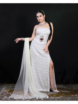 Payal Dawar - White Embellished Corset Top with Skirt and Dupatta (Set of 3)