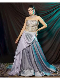 Payal Dawar - Grey Embroidered Corset Styled Blouse and Lehenga (Set of 2)