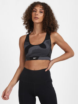 Reebok - Ts Lux Racer Bra-jacquard Black Solid/plain Training Bra