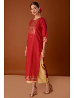 PINKSKY - Maroon Yoke Embroidered Straight Kurta