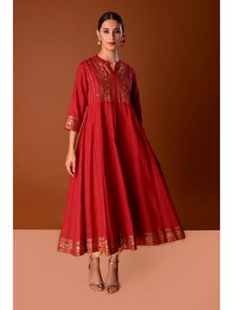 PINKSKY - Maroon Yoke Embroidered Kalidar Kurta