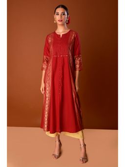 PINKSKY - Maroon Yoke Embroidered A Line Kurta