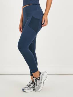 Styli - Women Blue High Rise Leggings With Side Mesh Pocket