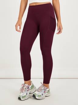 Styli - Women Burgundy High Rise Leggings With Side Mesh Pocket