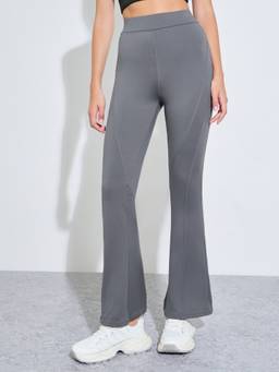 Styli - Women Charcoal Solid High Rise Full Length Flared Leggings