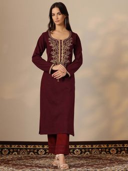 Libas - Maroon Embroidered Kurta