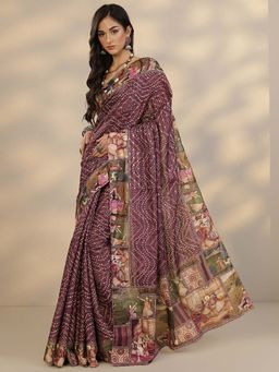 Libas - Maroon Printed Saree with Unstitched Blouse
