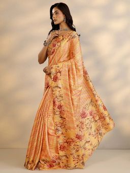 Libas - Yellow Printed Saree with Unstitched Blouse