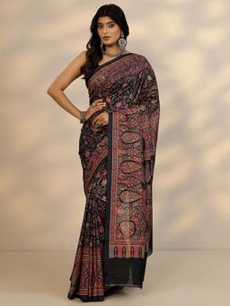 Libas - Black Printed Saree with Unstitched Blouse