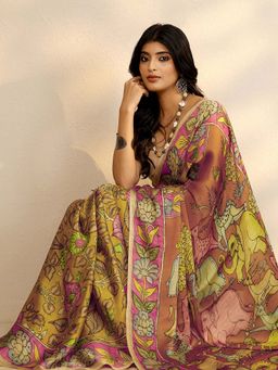 Libas - Mustard Printed Saree with Unstitched Blouse