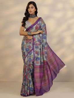 Libas - Green Floral Saree with Unstitched Blouse