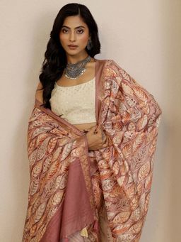 Libas - Mauve Printed Saree with Unstitched Blouse
