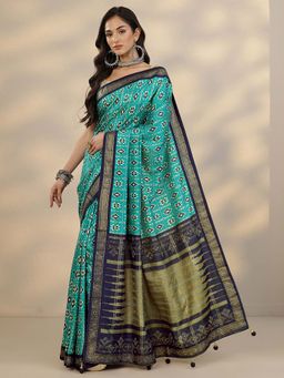 Libas - Green Printed Saree with Unstitched Blouse