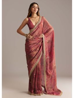 KALKI FASHION - Pink Printed Saree with Unstitched Blouse