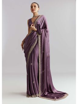 KALKI FASHION - Purple Embellished Saree with Unstitched Blouse