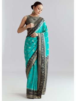KALKI FASHION - Blue Woven Saree with Unstitched Blouse