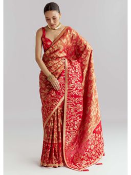 KALKI FASHION - Red Woven Saree with Unstitched Blouse