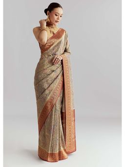 KALKI FASHION - Olive Woven Saree with Unstitched Blouse