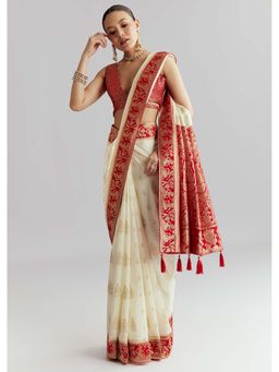 KALKI FASHION - Red Woven Saree with Unstitched Blouse