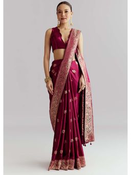 KALKI FASHION - Wine Woven Saree with Unstitched Blouse