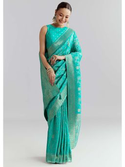 KALKI FASHION - Blue Woven Saree with Unstitched Blouse