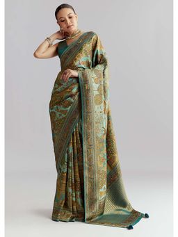 KALKI FASHION - Blue Woven Saree with Unstitched Blouse