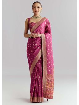 KALKI FASHION - Wine Woven Saree with Unstitched Blouse