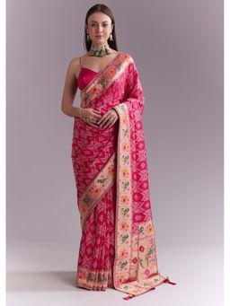 KALKI FASHION - Pink Woven Saree with Unstitched Blouse