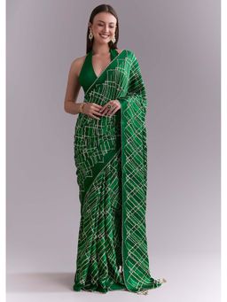 KALKI FASHION - Green Embroidered Saree with Unstitched Blouse