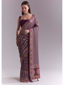 KALKI FASHION - Purple Woven Saree with Unstitched Blouse