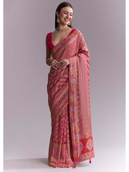 KALKI FASHION - Pink Woven Saree with Unstitched Blouse