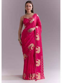 KALKI FASHION - Pink Woven Saree with Unstitched Blouse